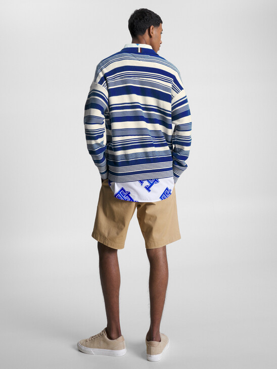 Crafted Stripe Oversized Long Sleeve Polo