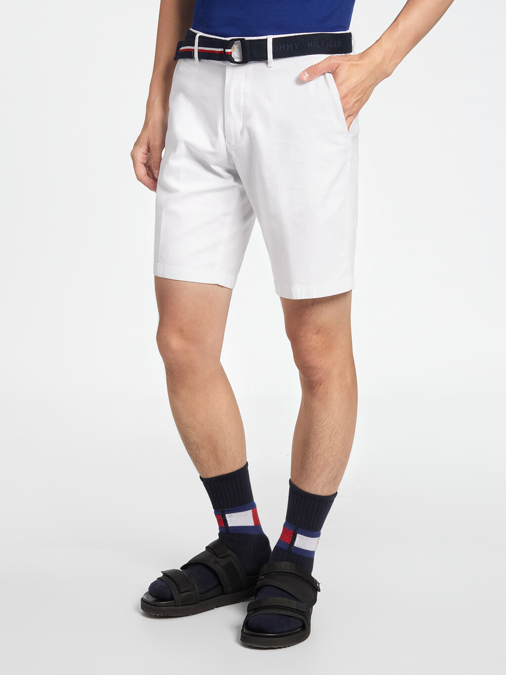 Essential Brooklyn Organic Cotton Twill Shorts With Belt, White, hi-res