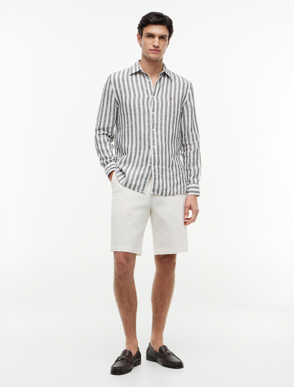 Bengal Stripe Linen Shirt, Black / Stripe, hi-res