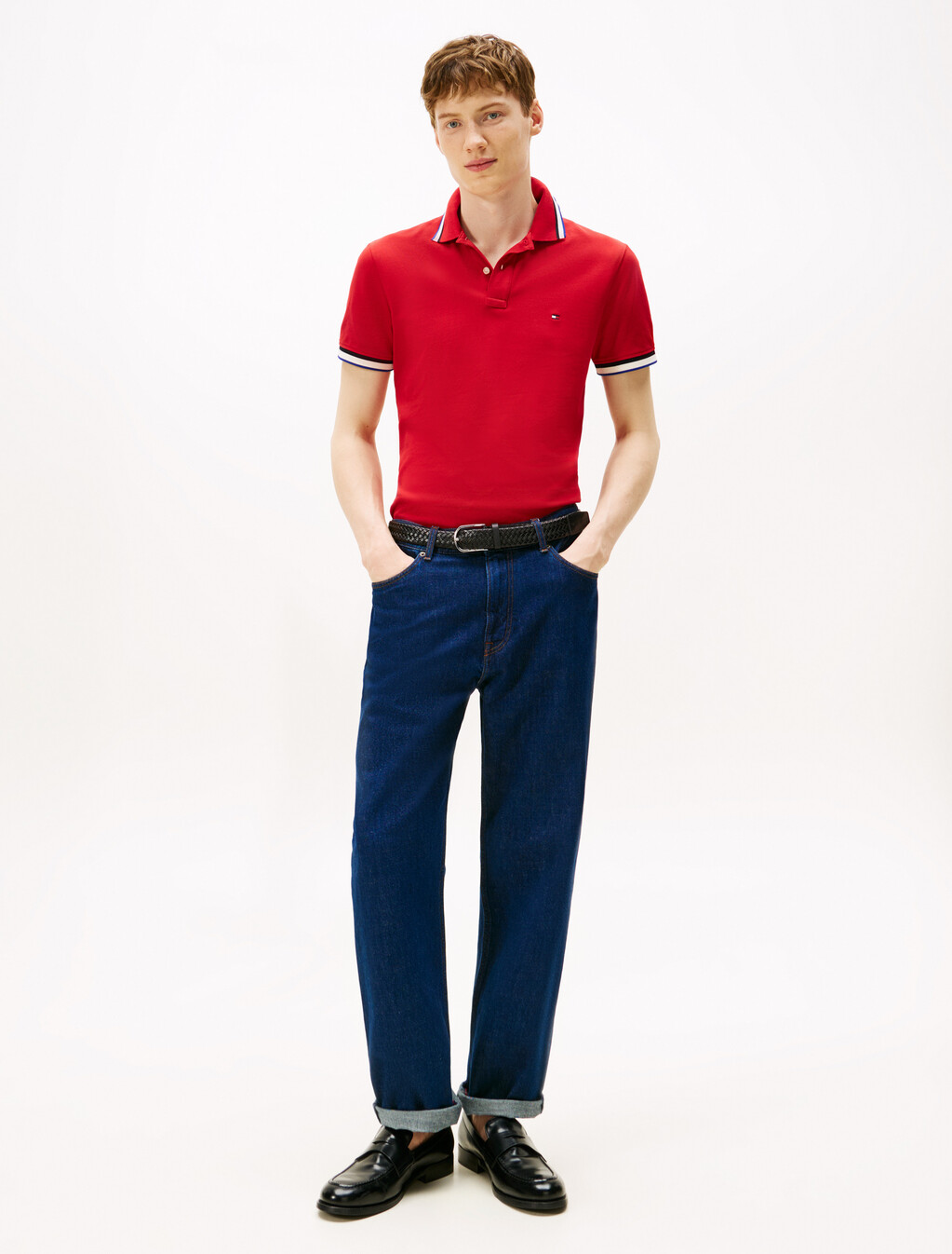 Tipped Short Sleeve Polo, Medium Red, hi-res