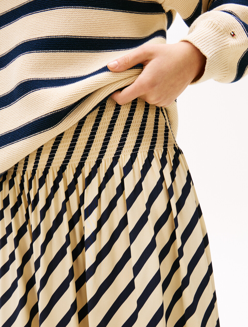The Sofia Capsule Pleated Maxi Skirt, Dark Night Navy Stripe, hi-res