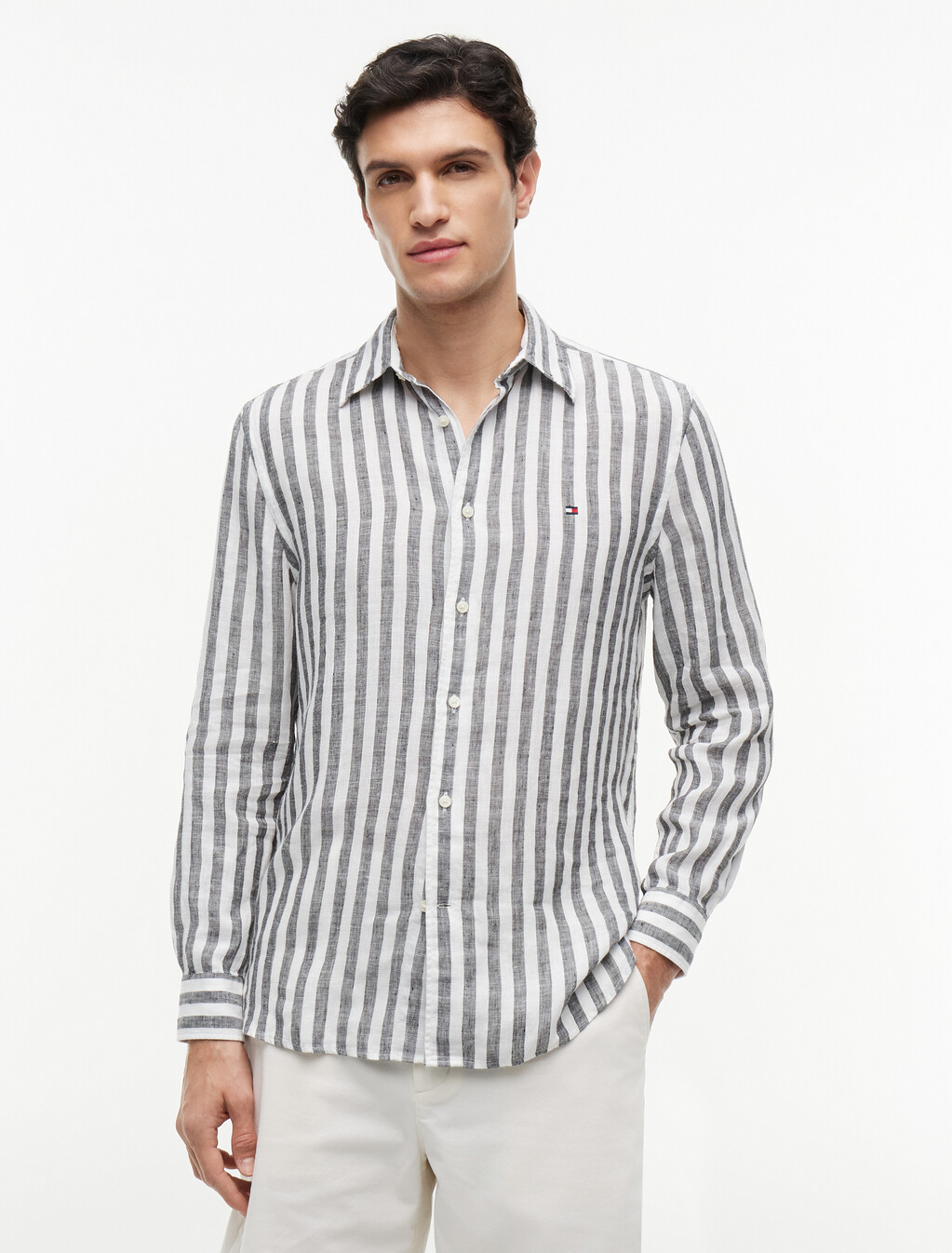 Bengal Stripe Linen Shirt, Black / Stripe, hi-res