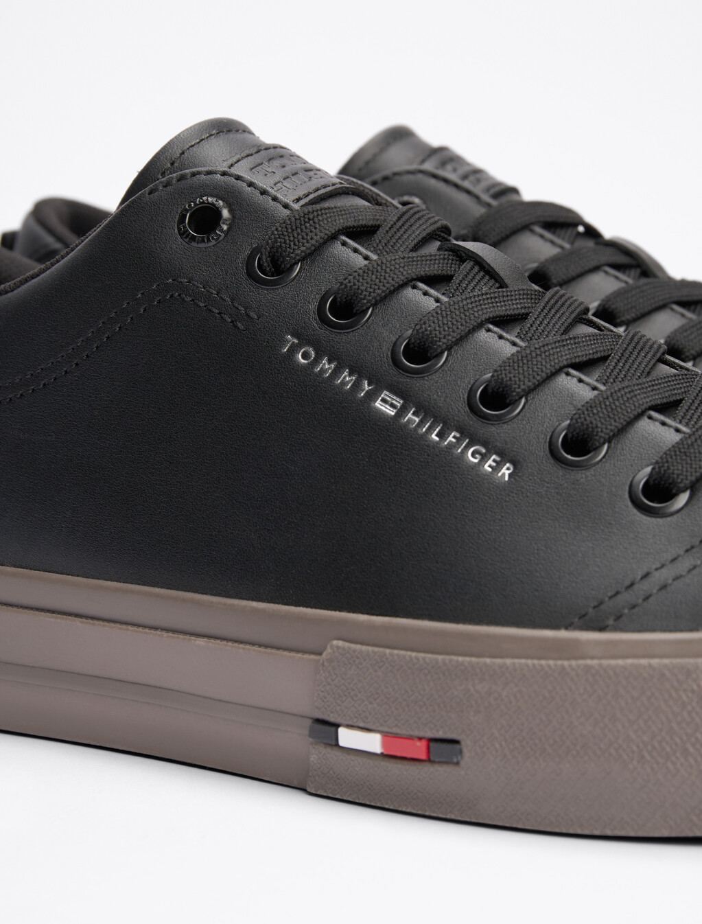 Leather Logo Lace-Up Trainers, Black, hi-res