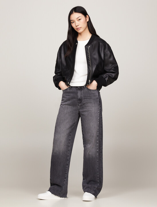 High Rise Relaxed Straight Raw Hem Jeans
