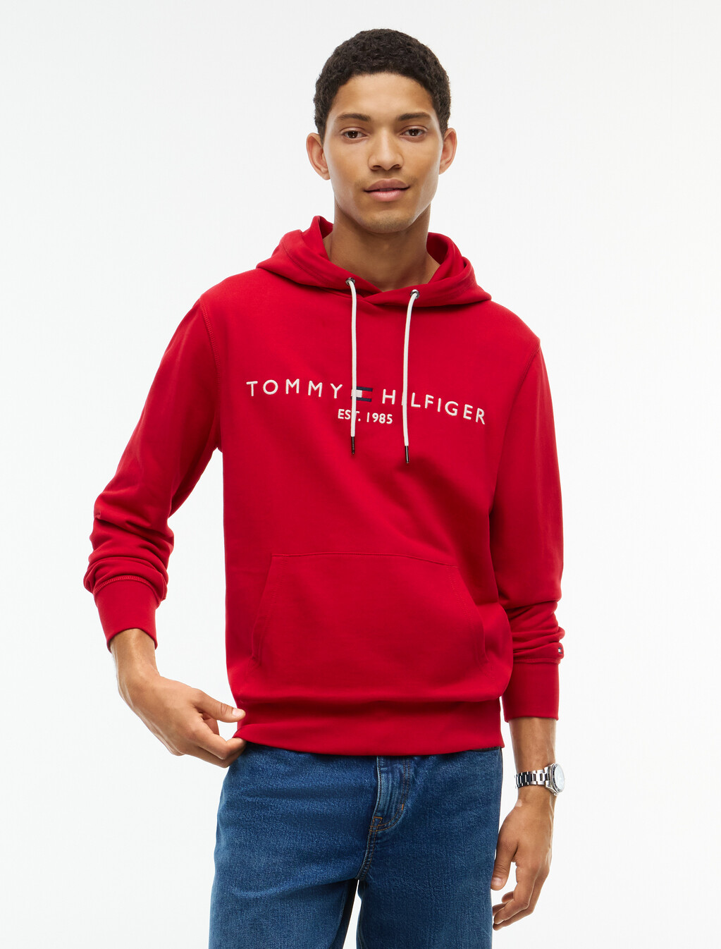 Tommy Logo Hoodie, Medium Red, hi-res