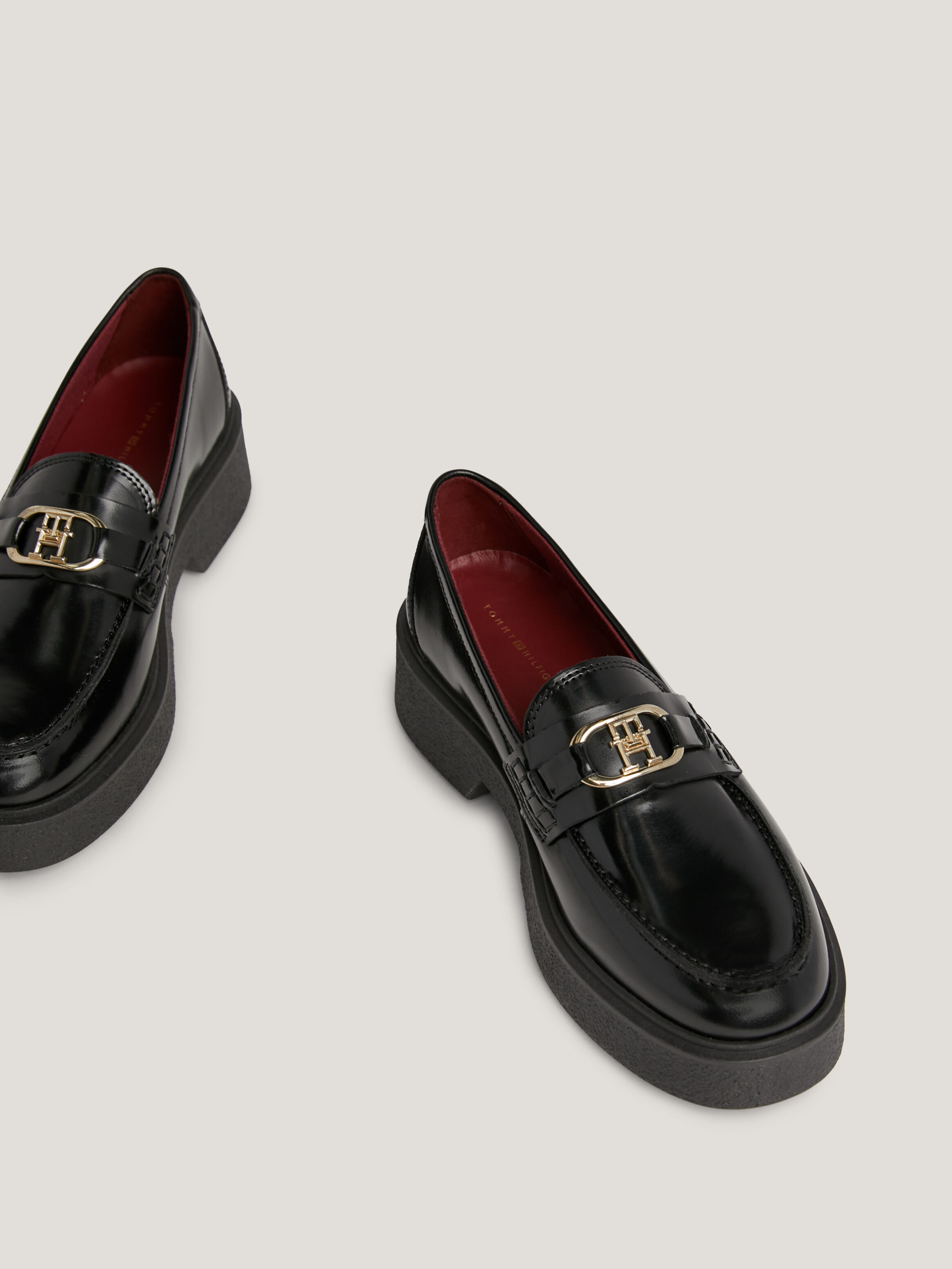 TH Monogram Leather Flatform Loafers black Tommy Hilfiger