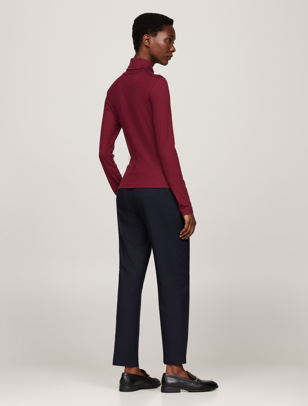 Roll Neck Long Sleeve Slim T-Shirt, Deep Rouge, hi-res