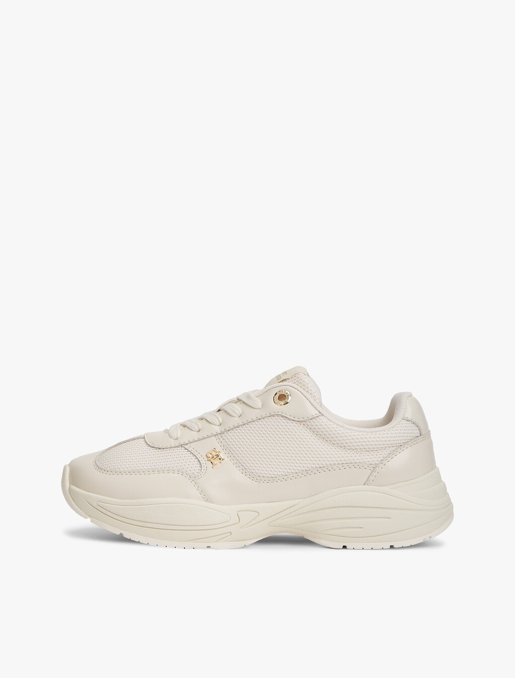 TH Monogram Mixed Texture Leather Trainers, Soft Cream, hi-res