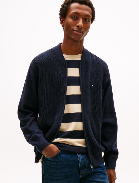 Textured Zip Through Bomber Jacket