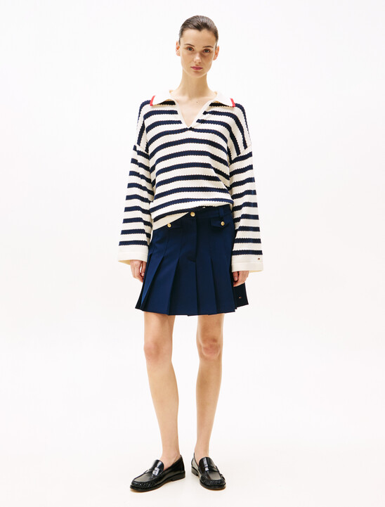 Gold-Tone Button Mini Pleated Skirt