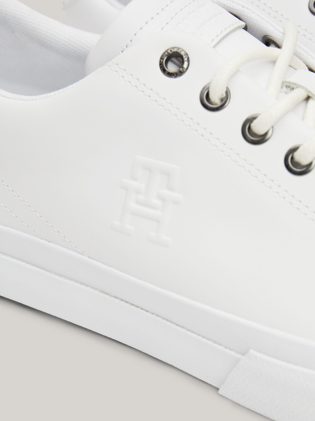 TH Monogram Embossed Leather Trainers, White, hi-res