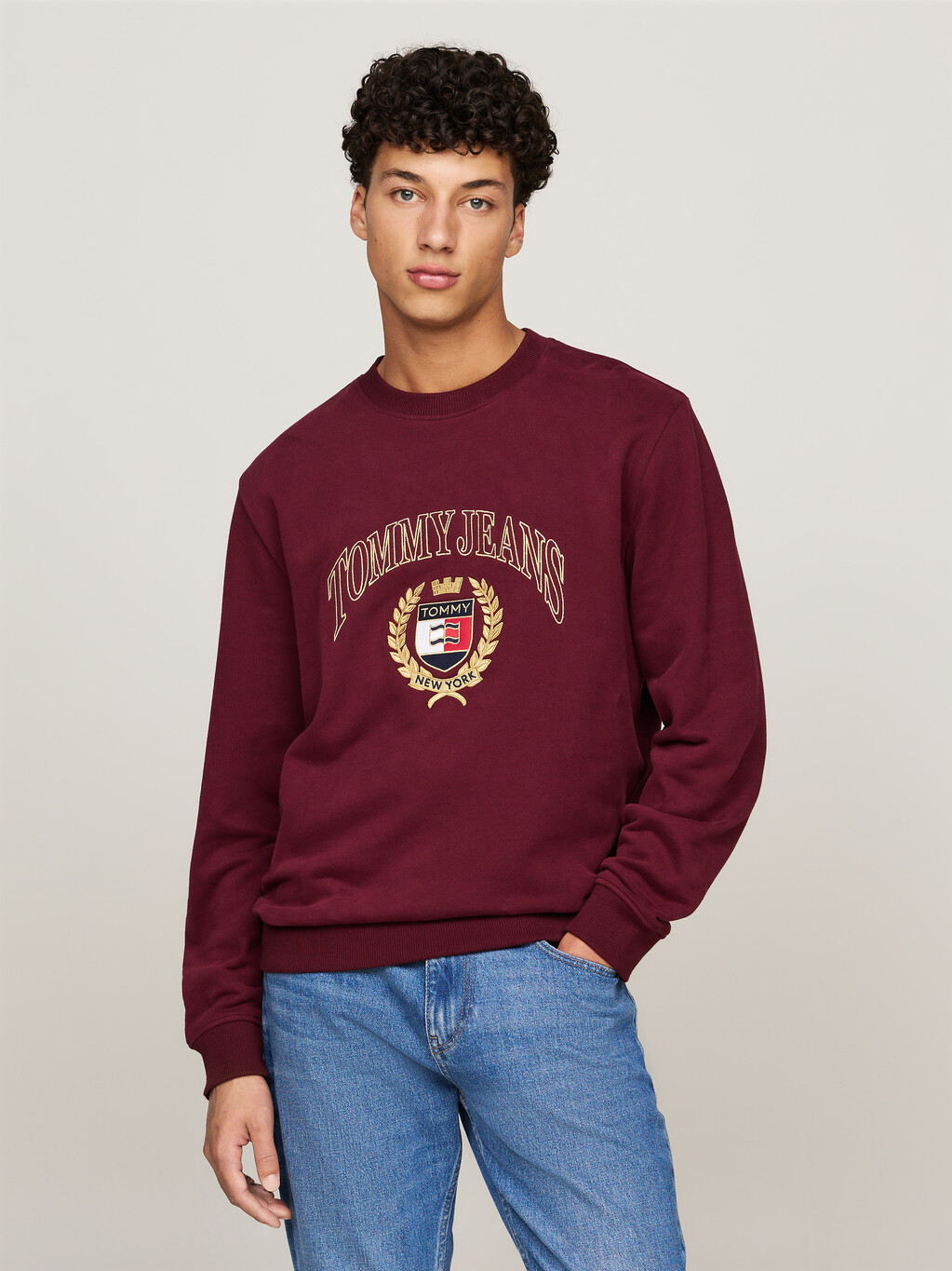 Logo Embroidery Crew Neck Sweatshirt, Deep Rouge, hi-res