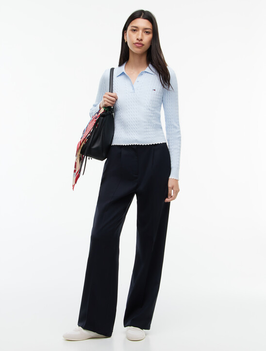 Micro Cable Knit Slim Polo Jumper