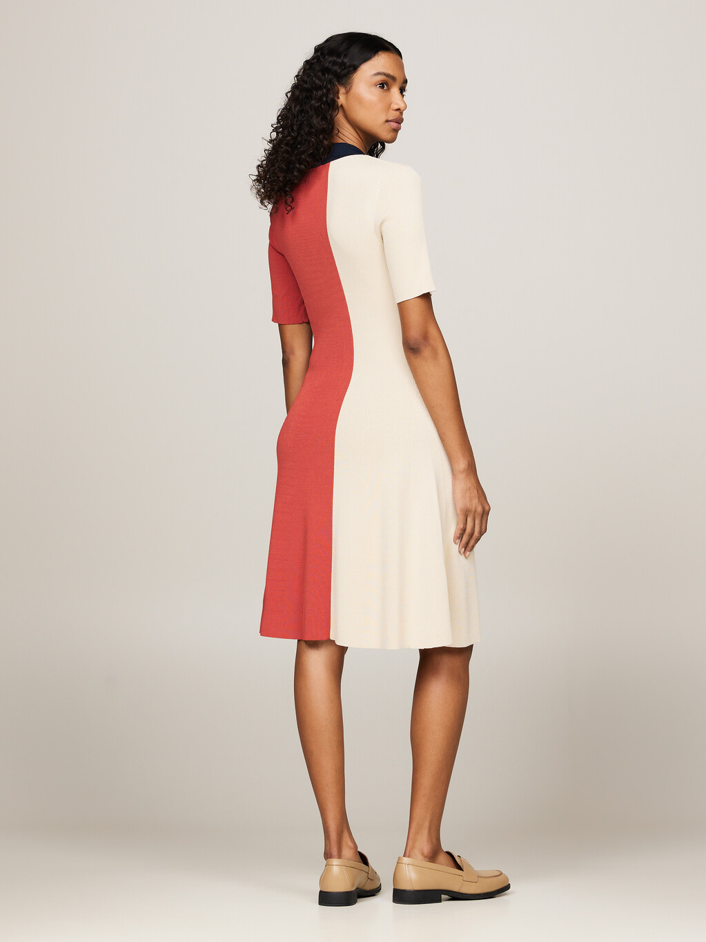 Colour-Blocked Knit Slim Fit Polo Dress, Global Stp/ Color Blocked, hi-res