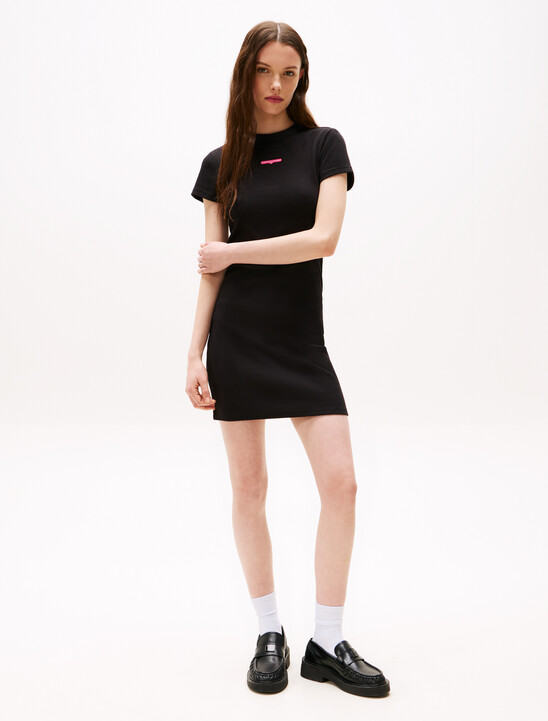 Script Logo Rib Knit Mini Dress