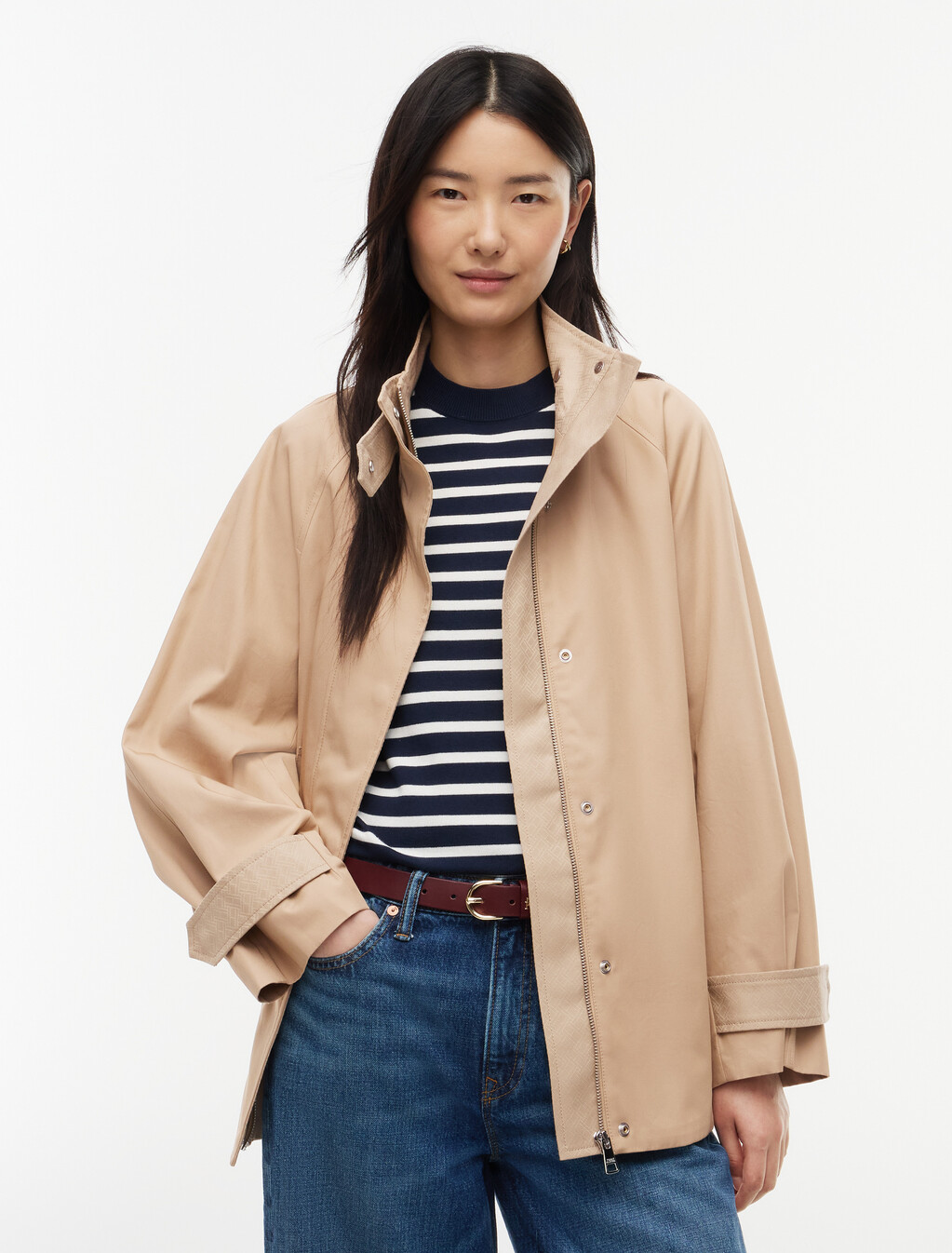 Flag Jacquard Twill Relaxed Cape Coat, Beige, hi-res