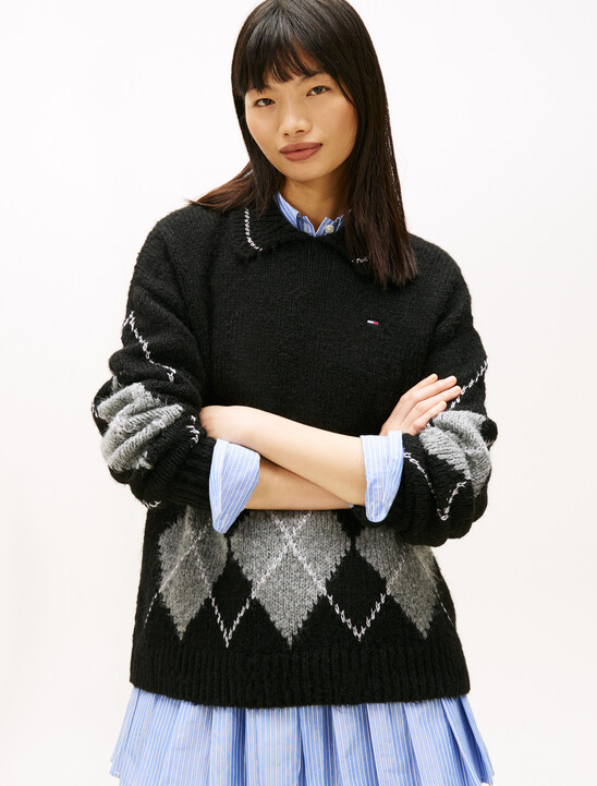 Argyle Oversized Polo Jumper With Alpaca