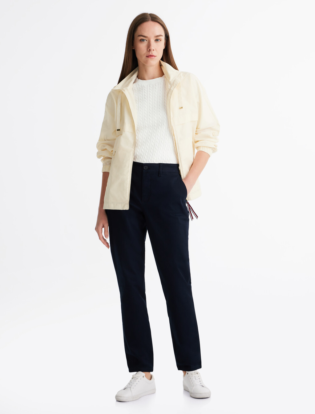 Cable Knit Short Sleeve Sweater, Ecru, hi-res