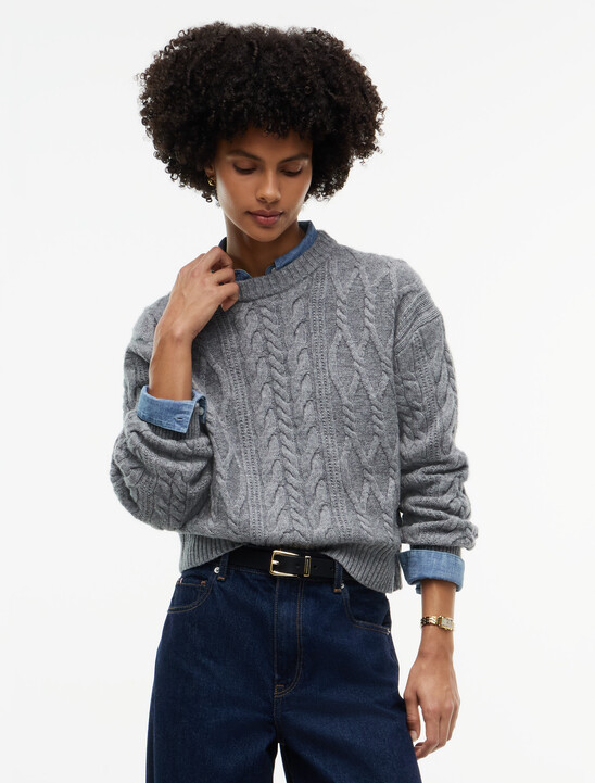 Relaxed Cable Knit Jumper With Silk