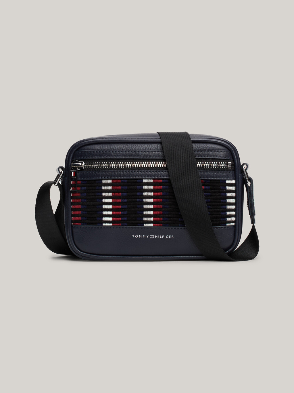 Corporate Woven Detail Leather Camera Bag, Space Blue, hi-res