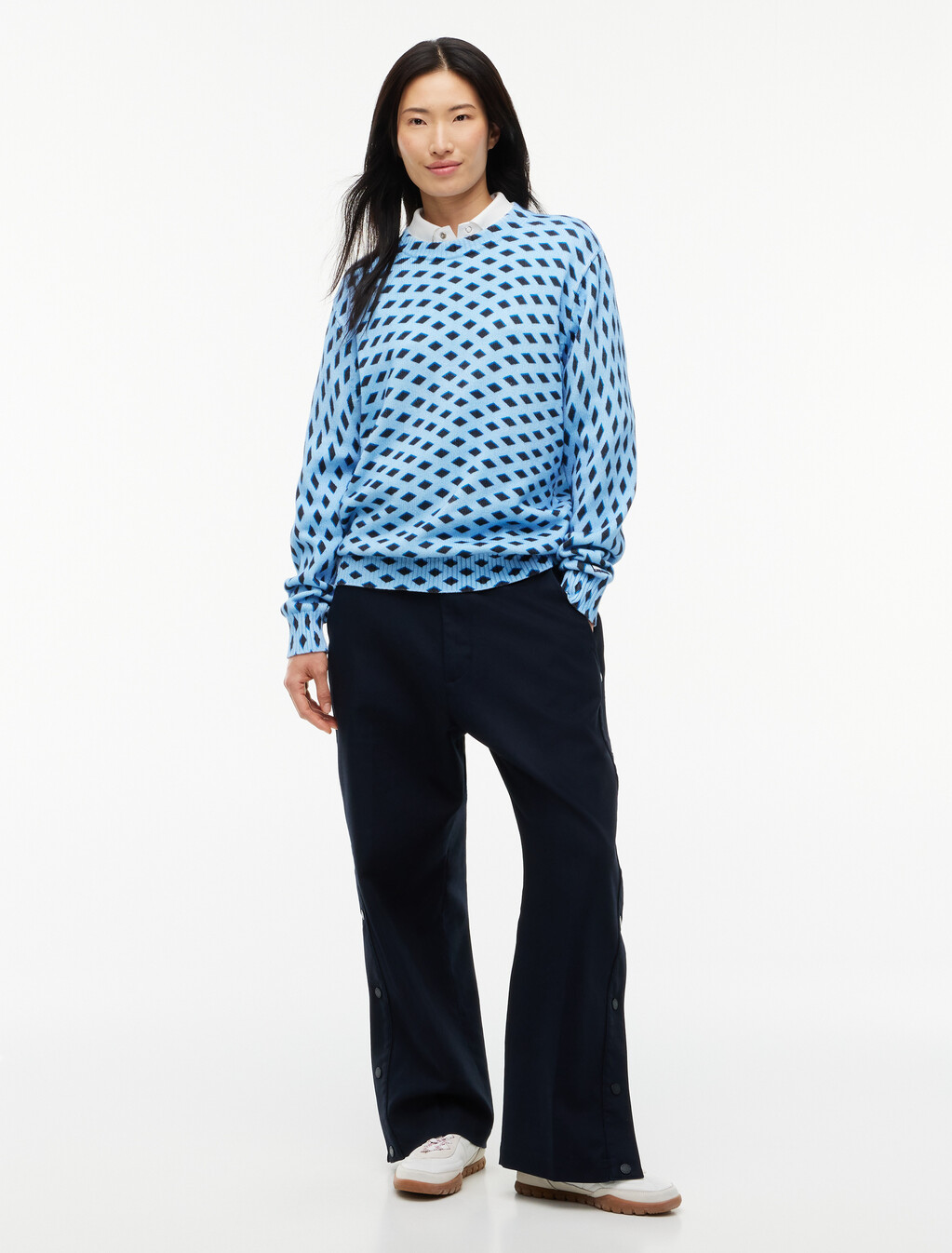 Check Regular Jumper, Well Water / Navy Blue, hi-res
