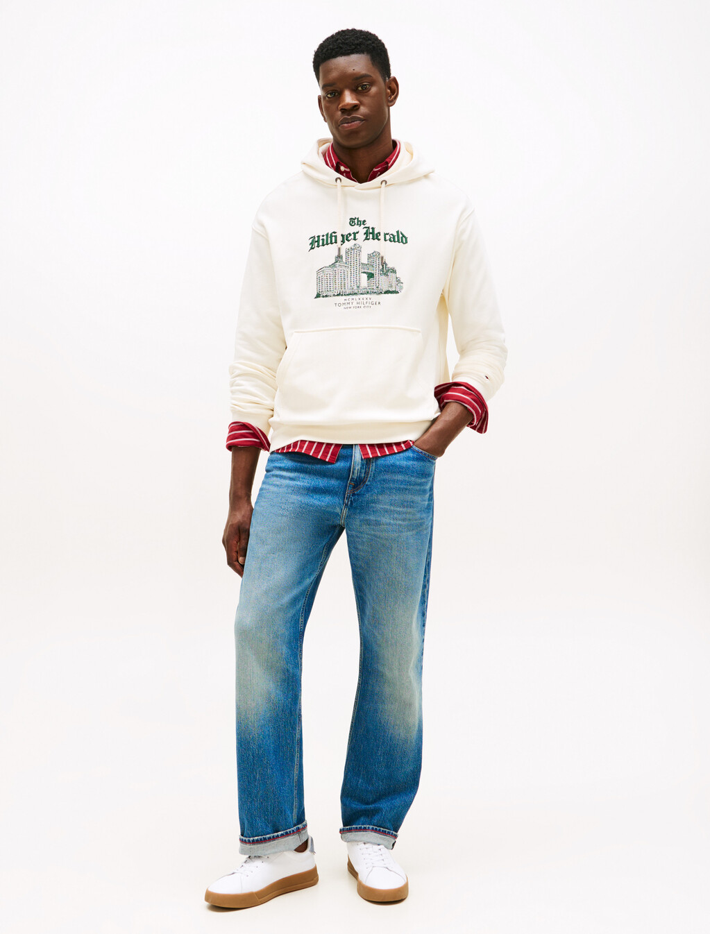 Logo Embroidery Relaxed Drawstring Hoody, Ivory Petal, hi-res