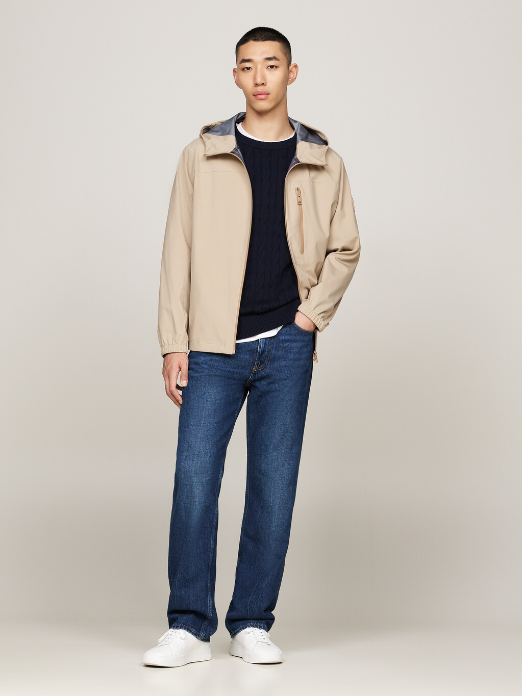 Windproof Hooded Jacket, Beige, hi-res