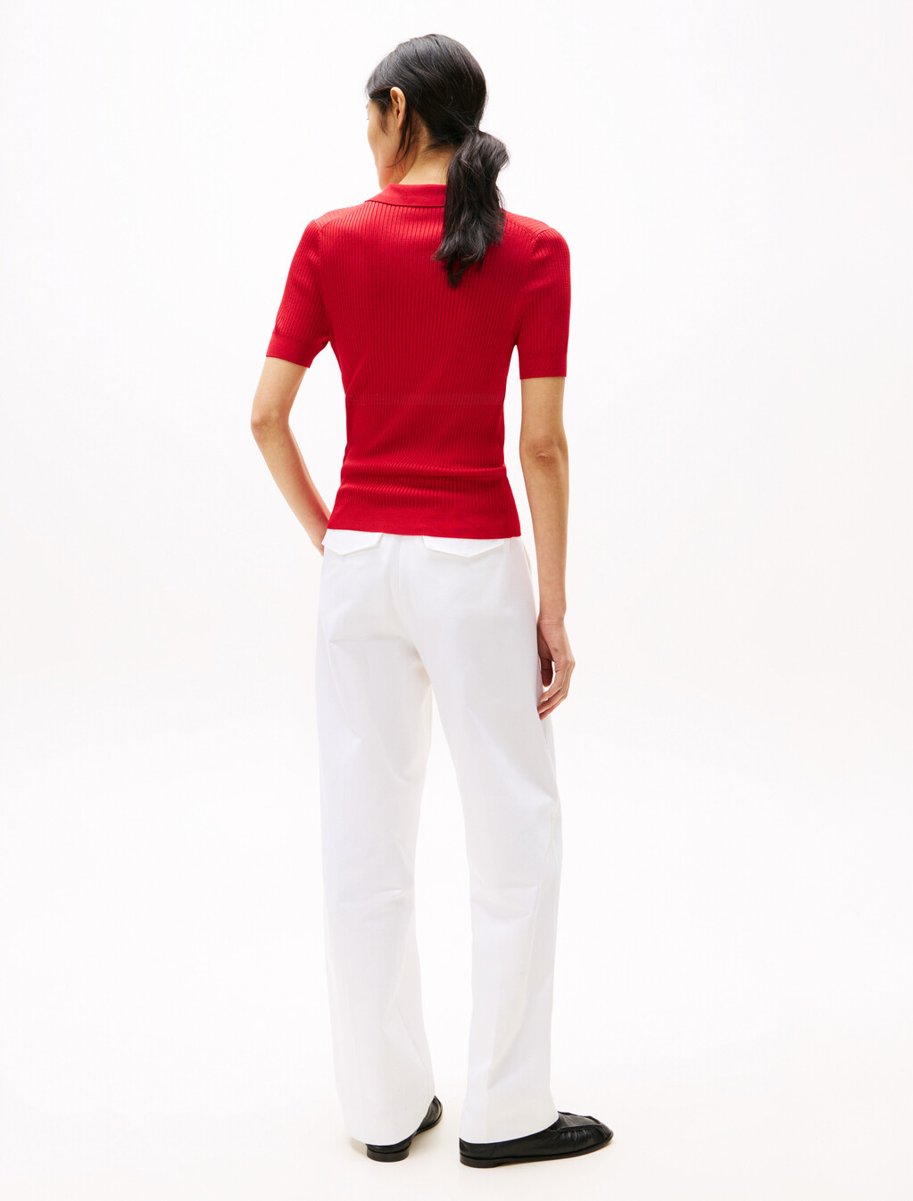 Rib Knit Slim Polo, Primary Red, hi-res
