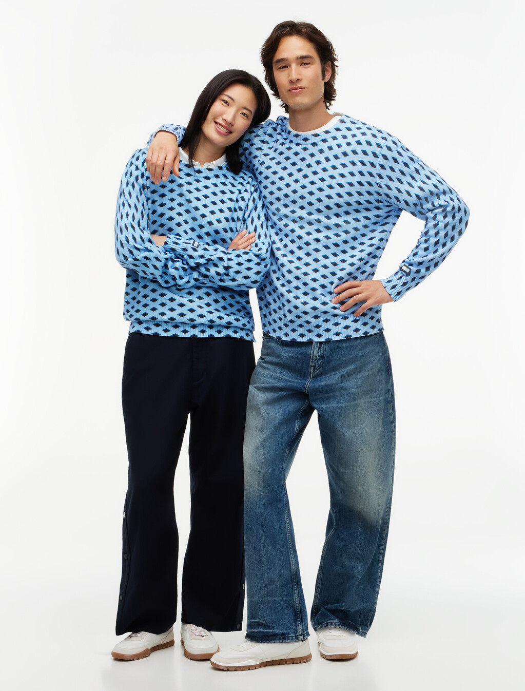 Check Regular Jumper, Well Water / Navy Blue, hi-res