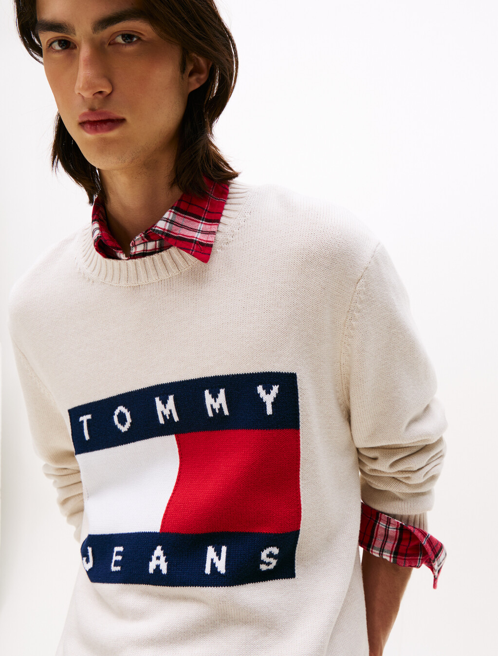 Intarsia Flag Badge Mélange Jumper, Ancient White Htr, hi-res