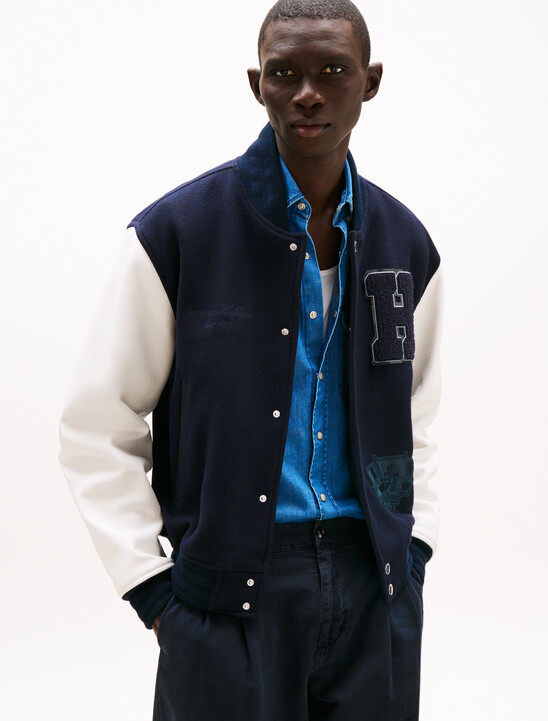 Wool Blend Relaxed Varsity Jacket