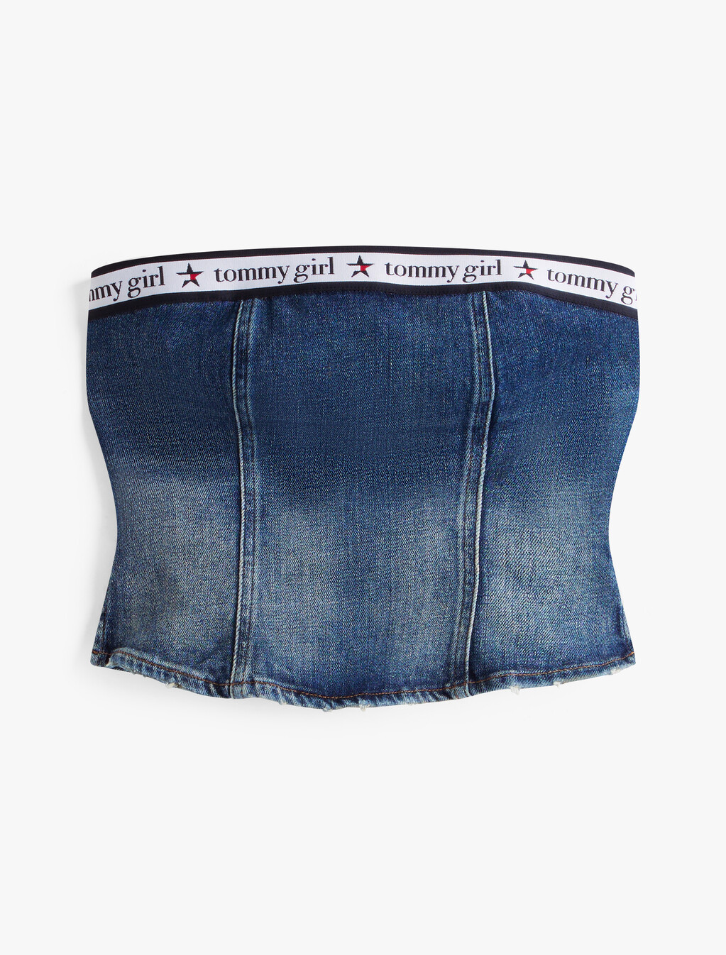 Tommy Girl Repeat Logo Denim Tube Top, Indigo Wash / Ecru, hi-res