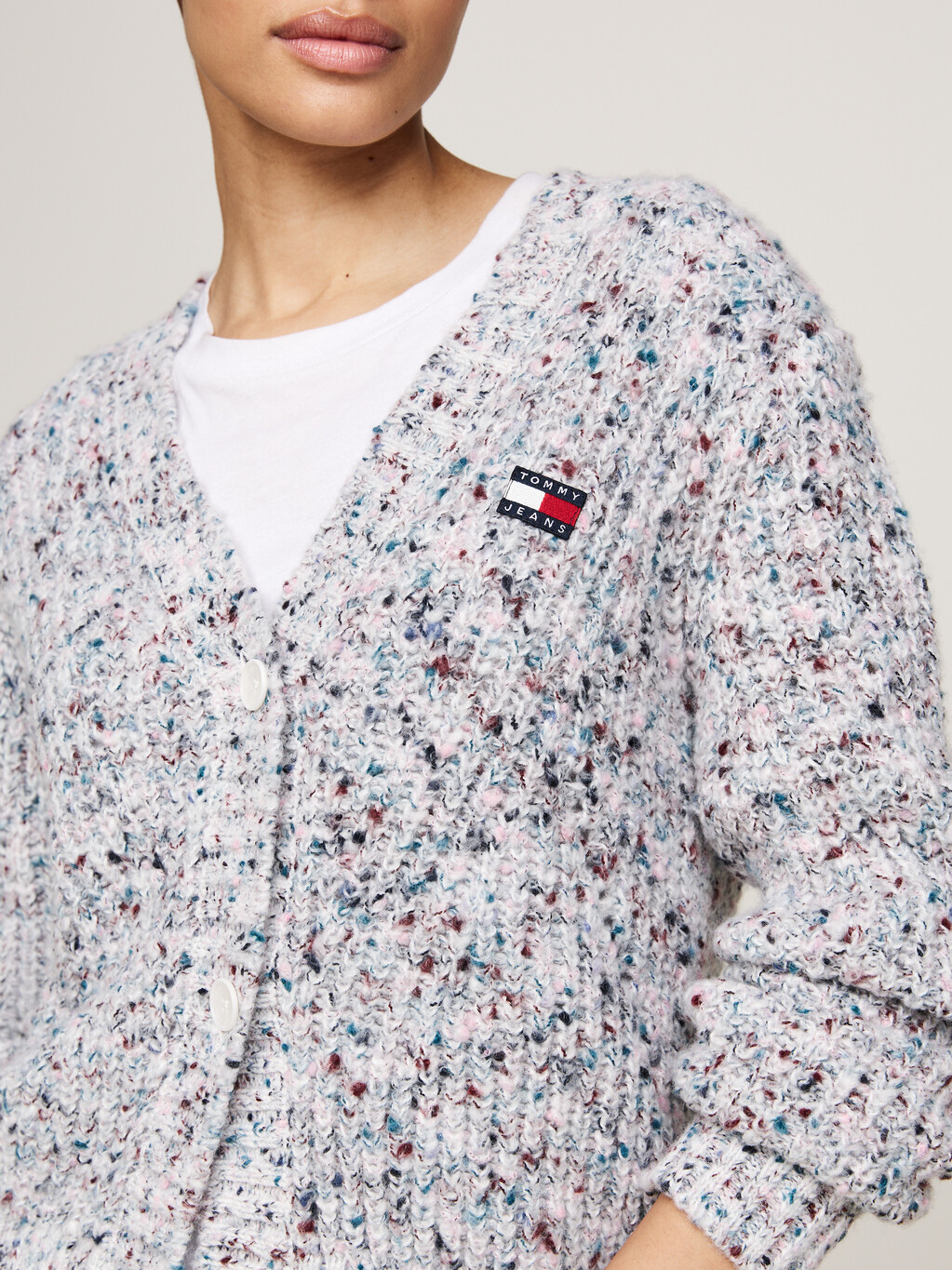 Tommy Badge Marled Relaxed Cardigan, Ancient White, hi-res