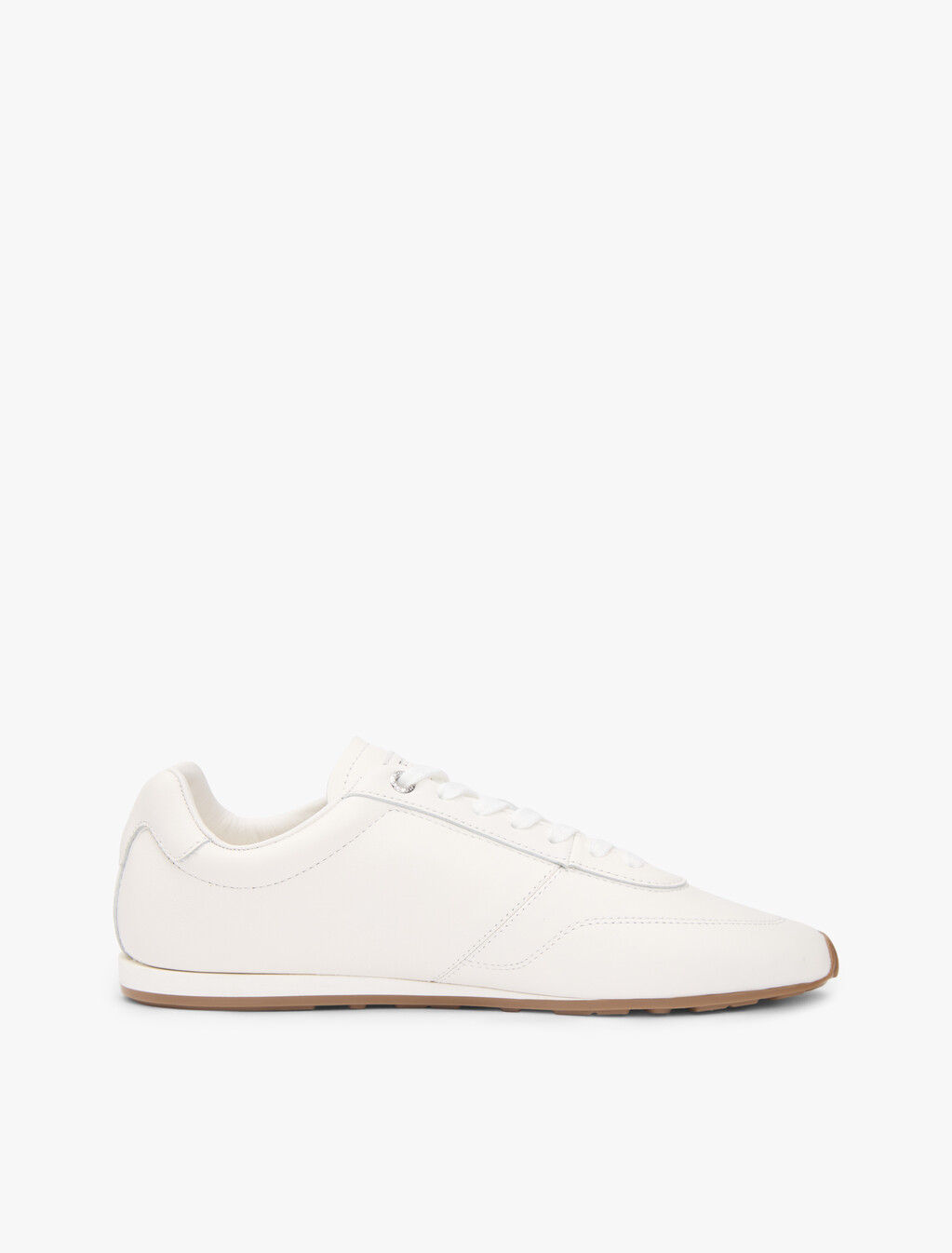 Low Profile Logo Leather Trainers, Ecru, hi-res