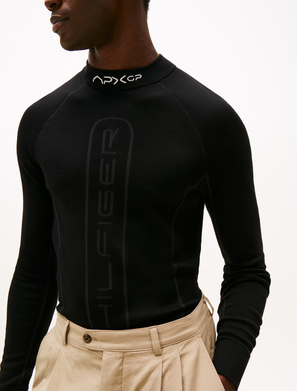 The APXGP Collection Wool Mock Neck Jumper, Black, hi-res