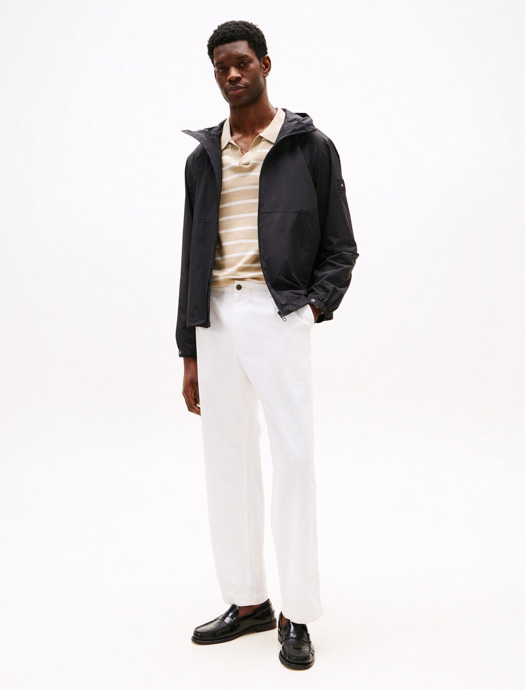 Hooded Nylon Jacket, Black, hi-res