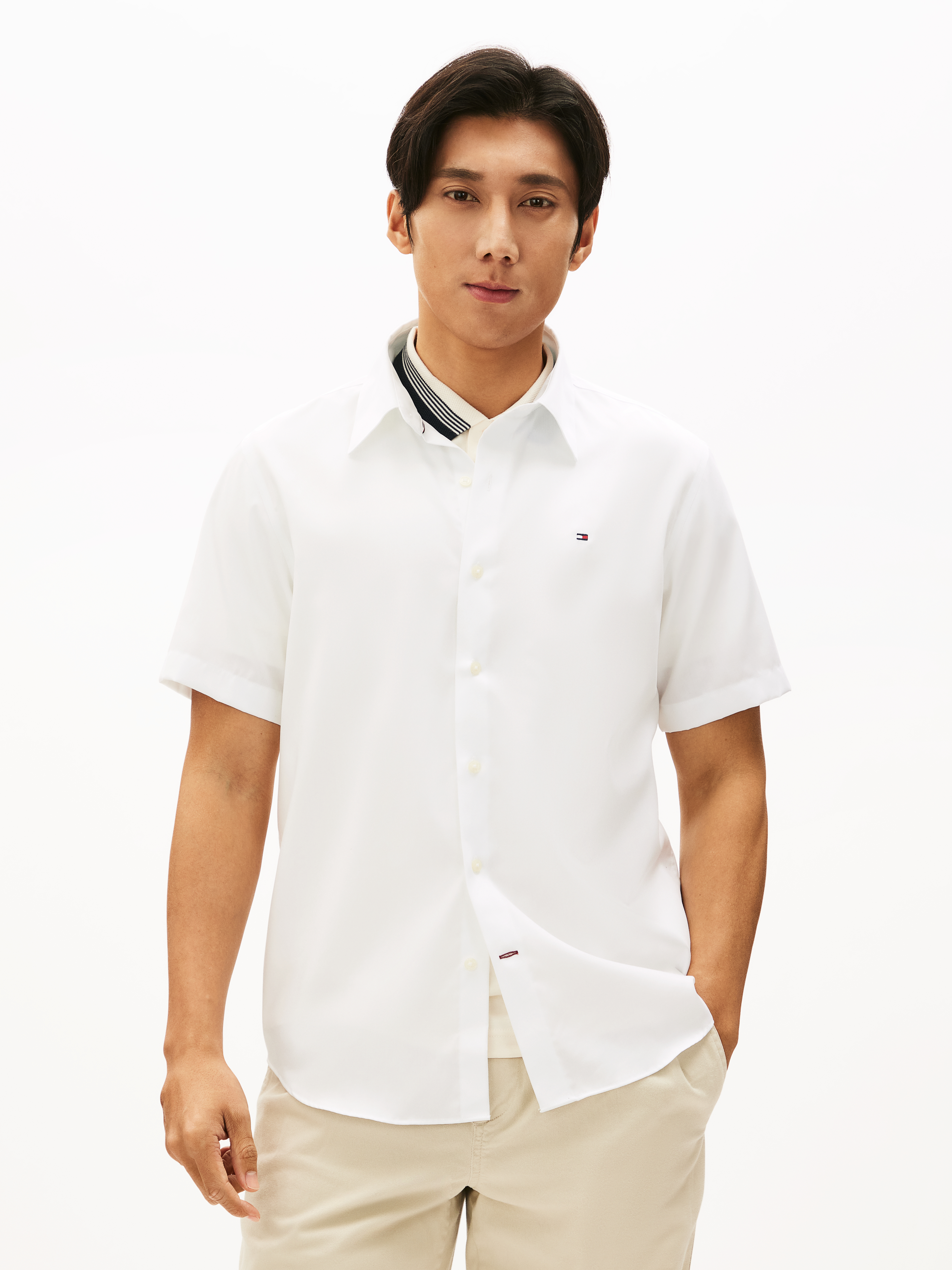 Non Iron Short Sleeve Shirt natural Tommy Hilfiger Singapore